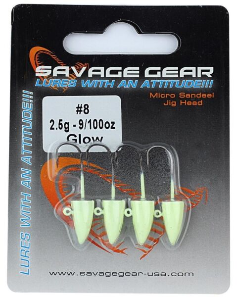 SAVAGE GEAR LRF Micro sandeel jigghead 1,5g #8 4pcs Glow Suni Yem