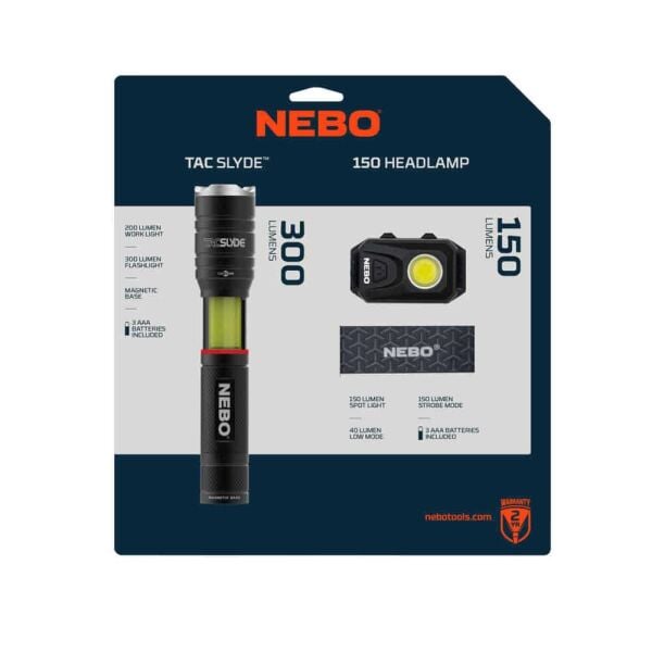 NEBO 6746Tacslyde 300 Lümen Fener + 150 Lümen Kafa Feneri Seti