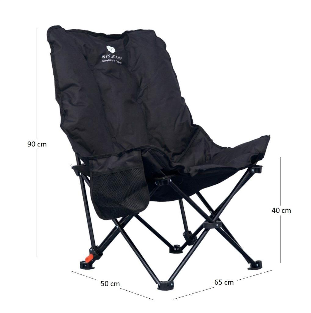 WINDCAMP (Bel Korunaklı) Sırt Ayarlı Katlanır Kamp Sandalyesi Siyah
