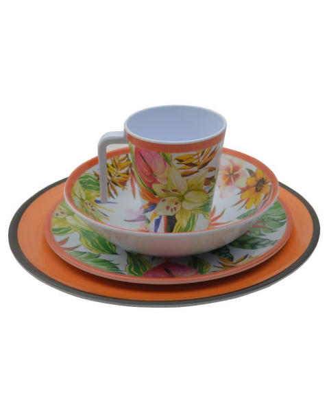 NURGAZ Melamin Tabak Seti Çiçek Desen - Turuncu