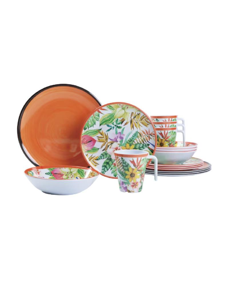 NURGAZ Melamin Tabak Seti Çiçek Desen - Turuncu