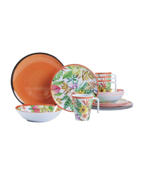 NURGAZ Melamin Tabak Seti Çiçek Desen - Turuncu