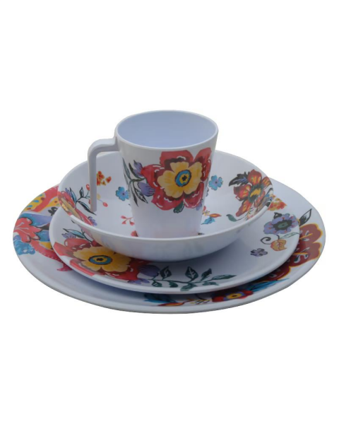 NURGAZ Melamin Tabak Seti Çiçek Desen - Beyaz