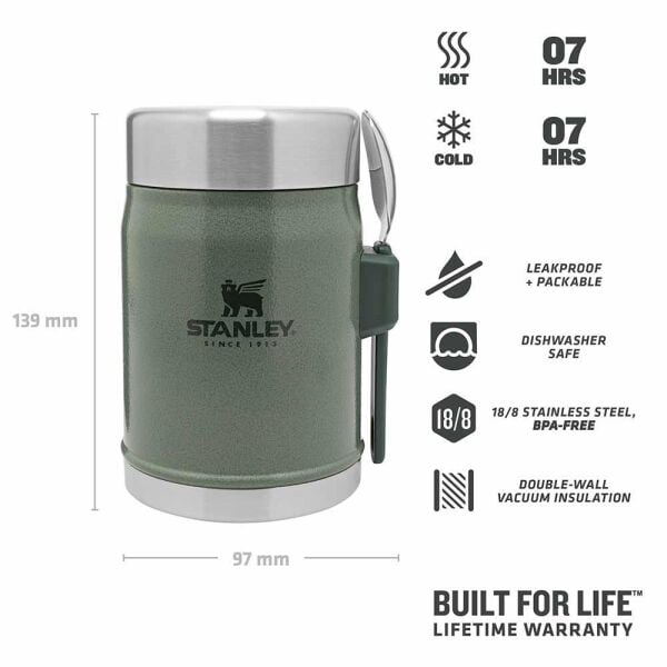 STANLEY Klasik Paslanmaz Çelik Yeşil Yemek Termosu Kaşıklı 0,40 LT