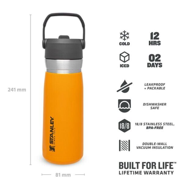 STANLEY GO Iceflow Pipetli Paslanmaz Çelik Turuncu Soğuk Su Termosu 0.65 LT