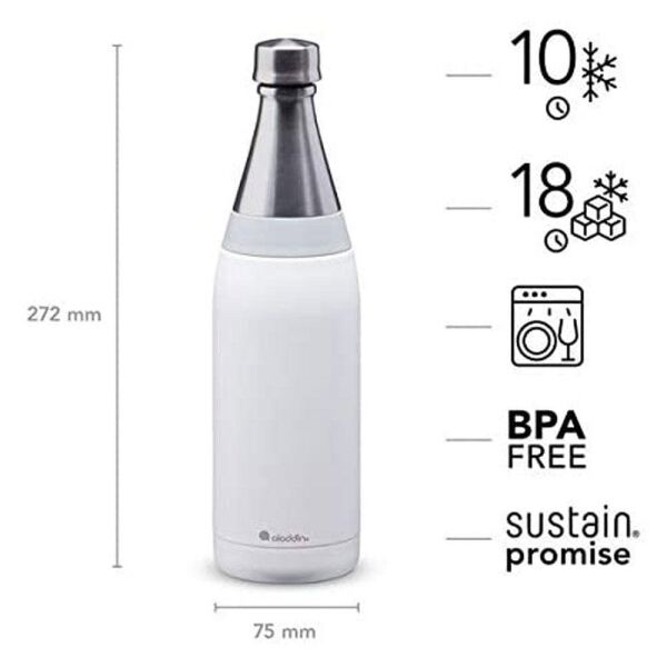 Aladdin Fresco Thermavac Paslanmaz Çelik Beyaz Su Şişesi 0.60 LT