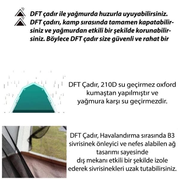 DFT 3 Kişilik Otomatik Çadır 200x200x135cm - Bej/Yeşil