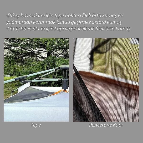 DFT 3 Kişilik Otomatik Çadır 200x200x135cm - Bej/Yeşil