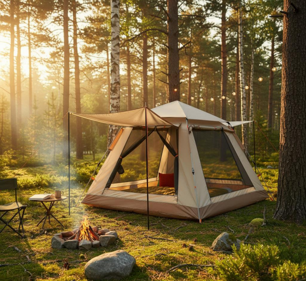 DFT 3 Kişilik Otomatik Çadır 200x200x135cm - Bej/Yeşil