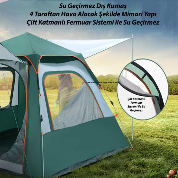 DFT 4 Kişilik Otomatik Çadır 210x210x150cm - Yeşil/Bej