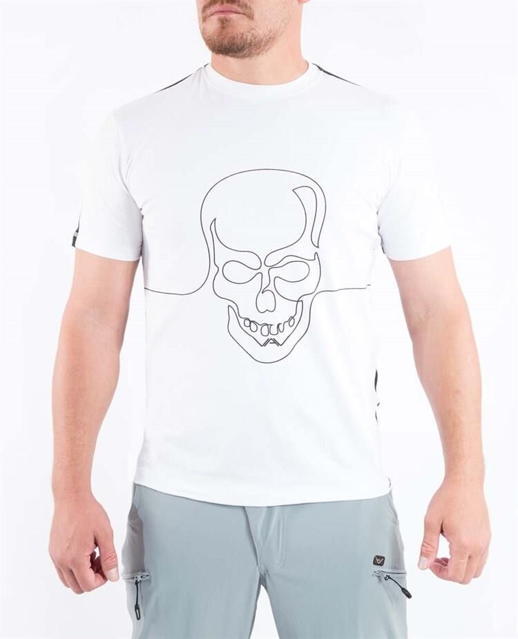 VAV Baseti-01 Yuvarlak Yaka T-Shirt Beyaz Kurukafa L