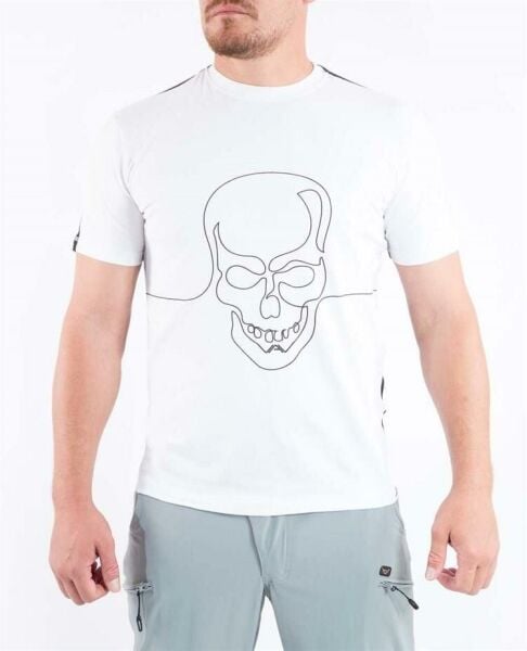 VAV Baseti-01 Yuvarlak Yaka T-Shirt Beyaz Kurukafa M