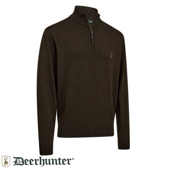 DEERHUNTER Harrington Fermuarlı Kahverengi Kazak XL