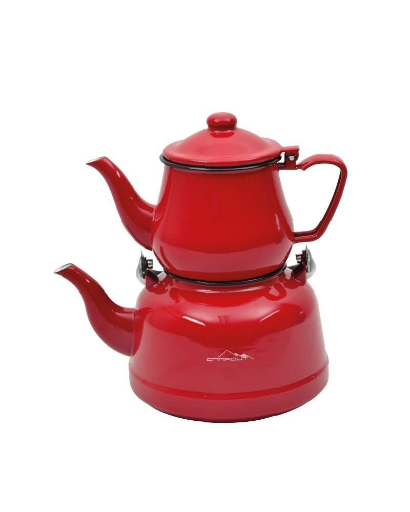 NURGAZ Campout Emaye Çaydanlık Set Kırmızı
