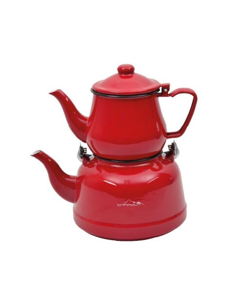 NURGAZ Campout Emaye Çaydanlık Set Kırmızı